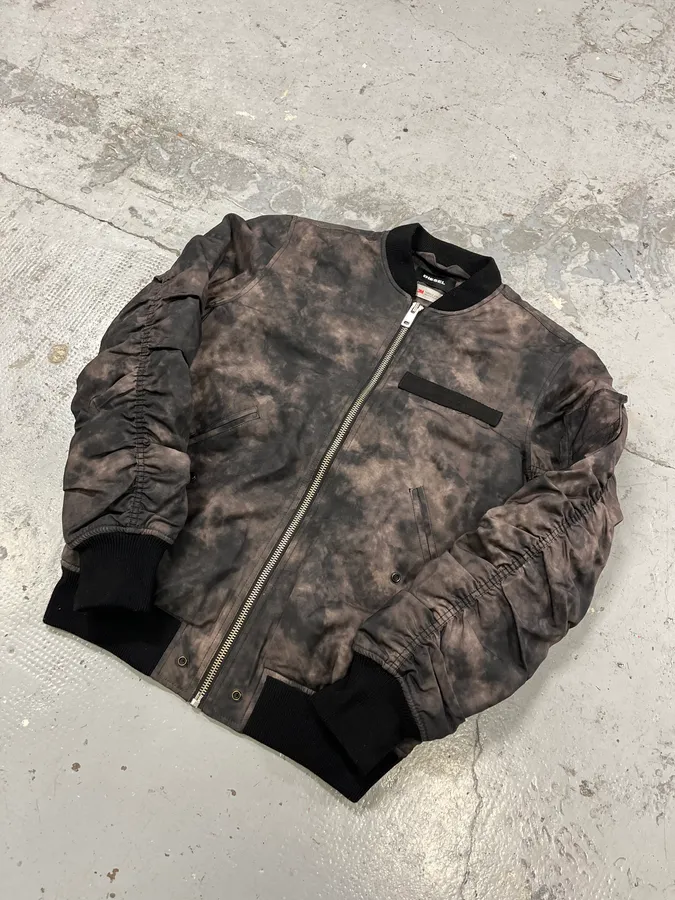 Diesel Black & Grey Shadow Pleated Bomber Jacket - Image 4