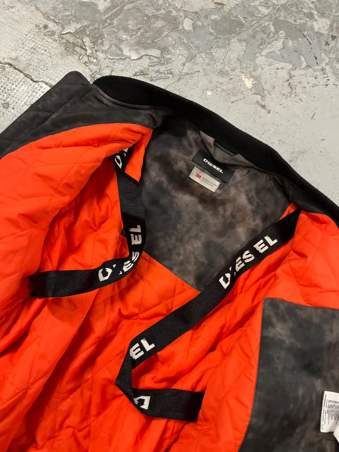 Diesel Black & Grey Shadow Pleated Bomber Jacket - Image 9