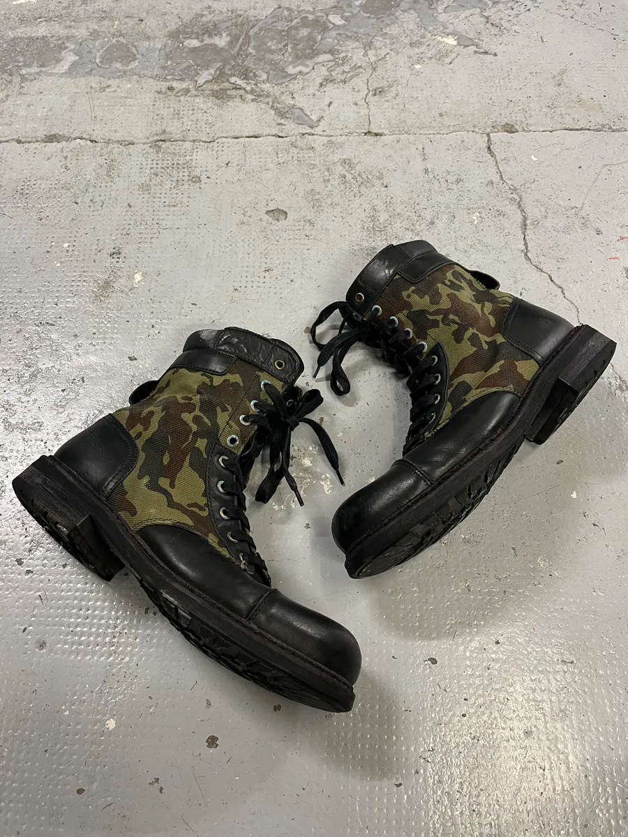 Diesel Black Leather & Camo Combat Boots - Image 3