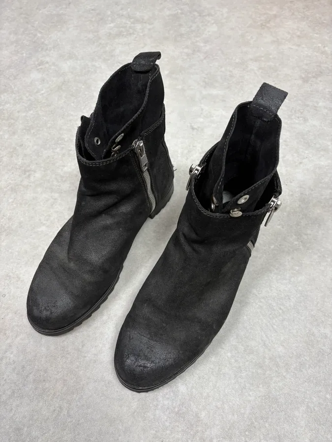 Diesel Black Suede Eroded Biker Leather Boots - Image 3