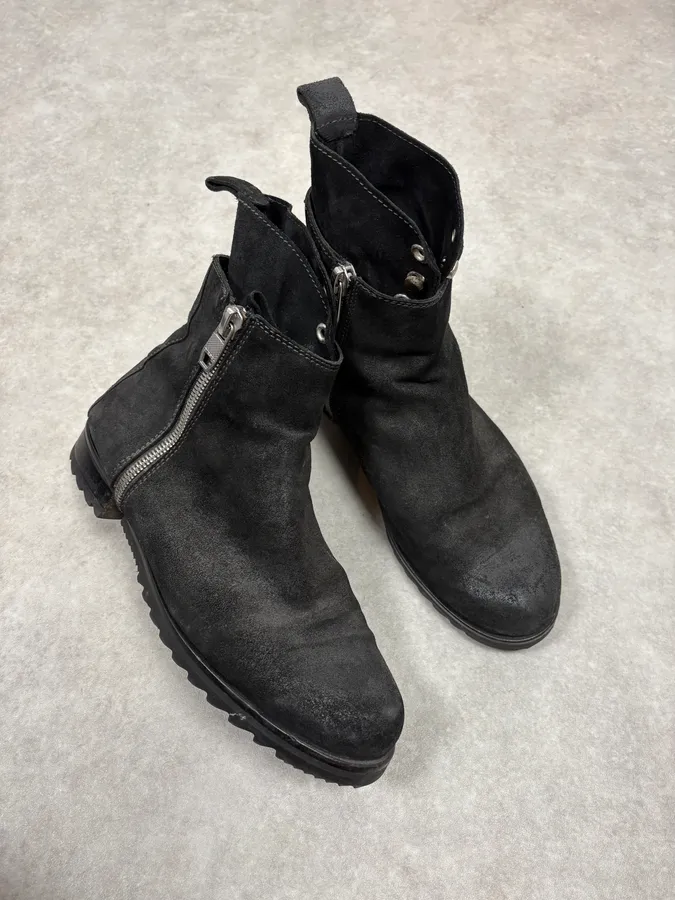 Diesel Black Suede Eroded Biker Leather Boots - Image 5