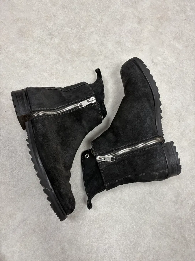 Diesel Black Suede Eroded Biker Leather Boots - Image 6