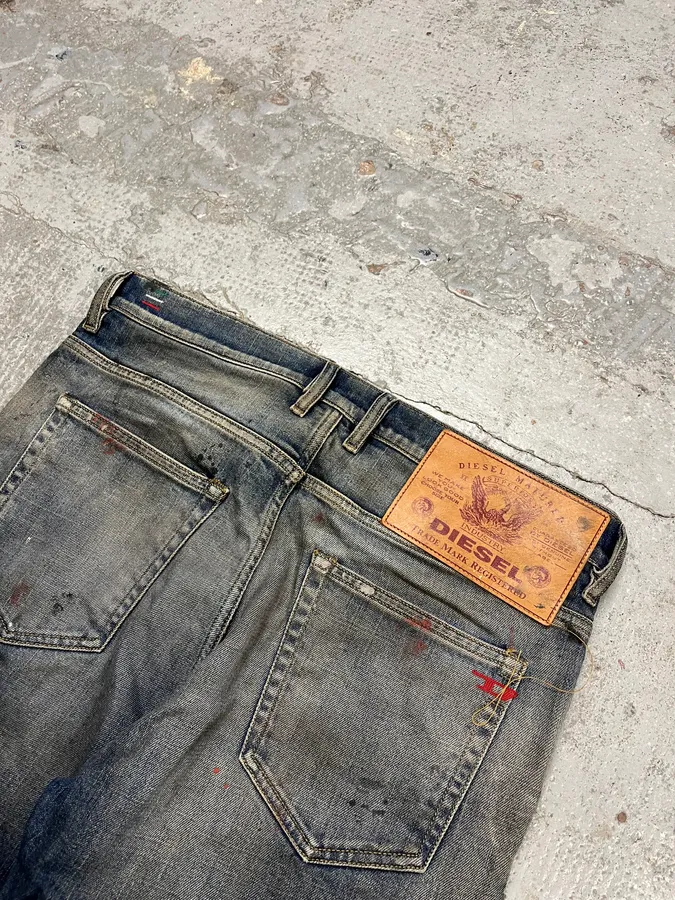 Diesel Blue Painted Faded Denim Jeans - Image 10