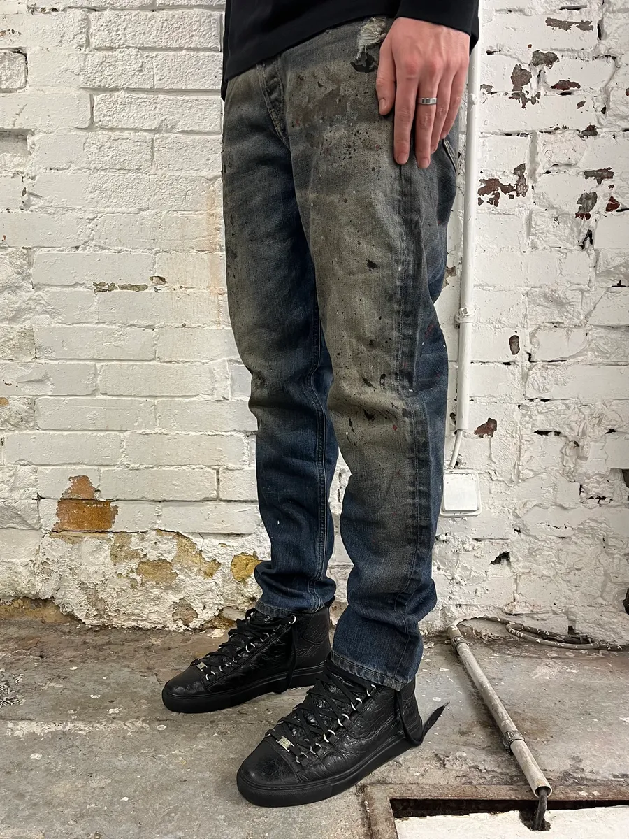 Diesel Blue Painted Faded Denim Jeans - Image 3