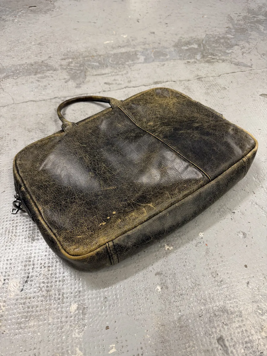 Diesel Brown Distressed Leather Computer Handle Bag - Image 12