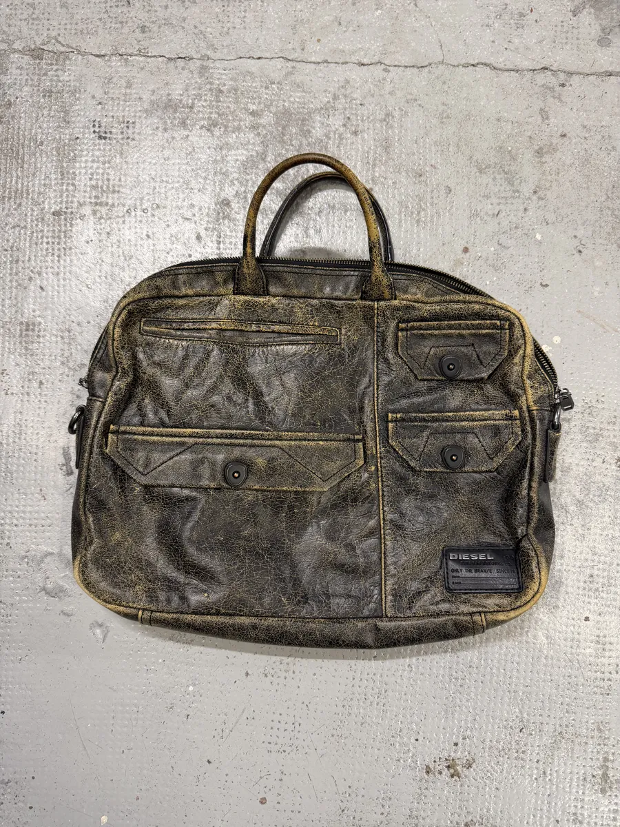 Diesel Brown Distressed Leather Computer Handle Bag - Image 2