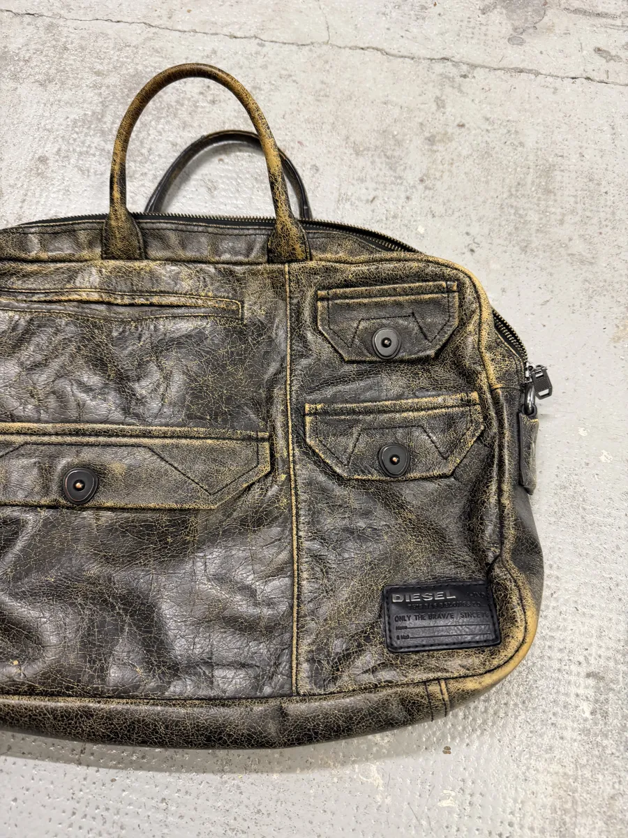 Diesel Brown Distressed Leather Computer Handle Bag - Image 3