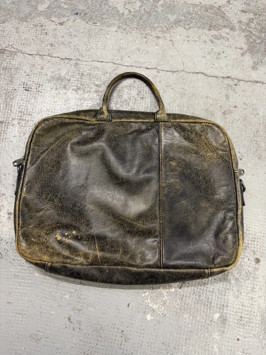 Diesel Brown Distressed Leather Computer Handle Bag - Image 4