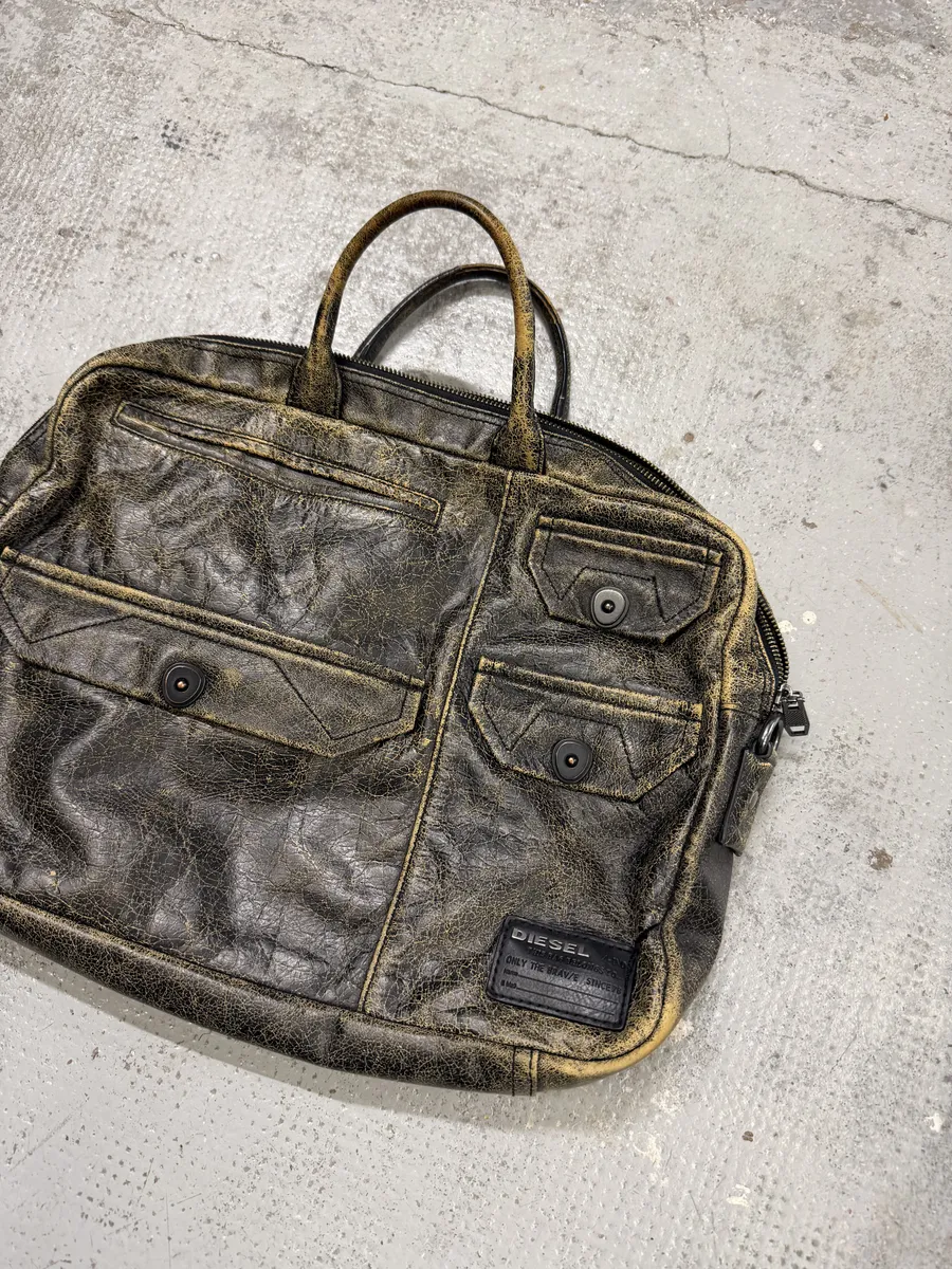 Diesel Brown Distressed Leather Computer Handle Bag - Image 5