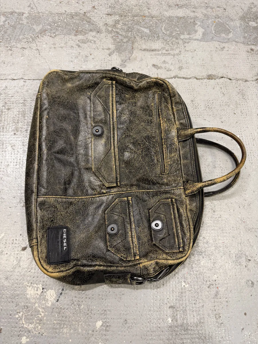 Diesel Brown Distressed Leather Computer Handle Bag - Image 6
