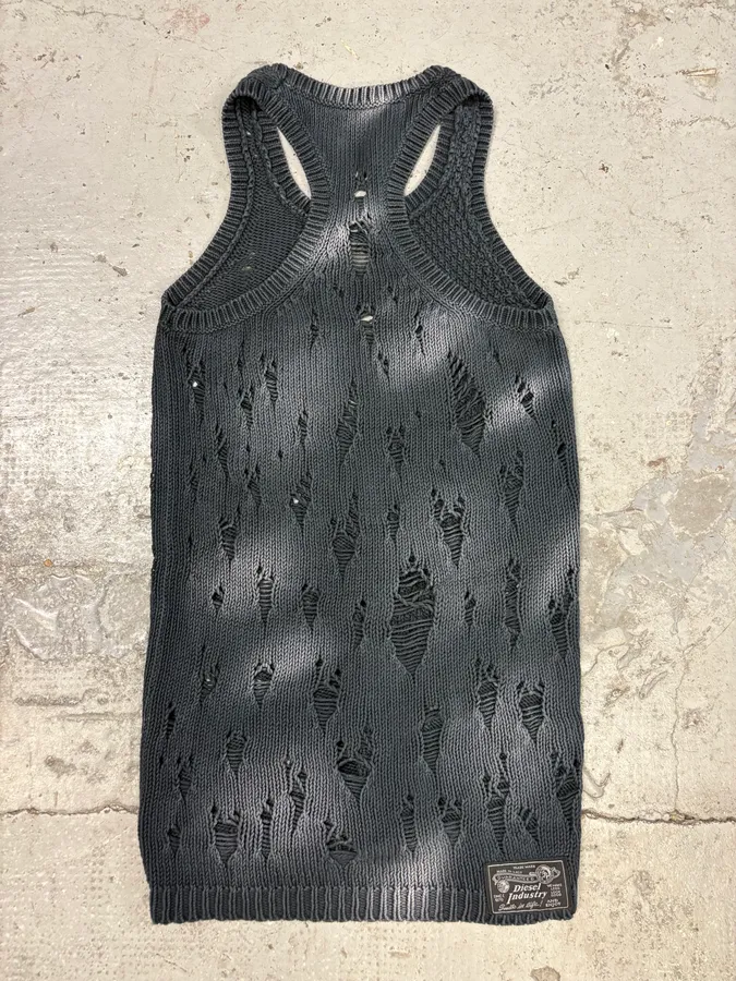 Diesel Destroyed Black Wool Tank Top - Image 4