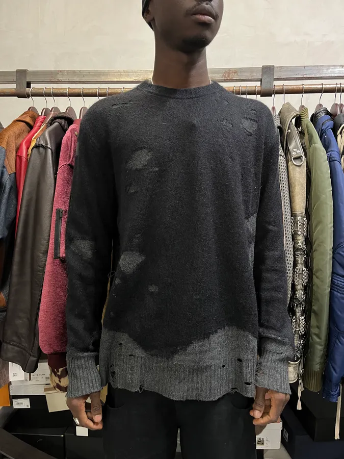 Diesel Destroyed Grey & Black Distressed Knit Sweater - Image 2