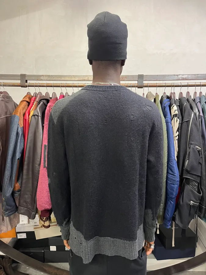 Diesel Destroyed Grey & Black Distressed Knit Sweater - Image 3