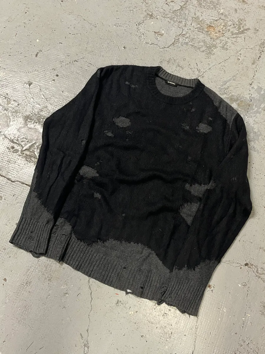 Diesel Destroyed Grey & Black Distressed Knit Sweater - Image 4