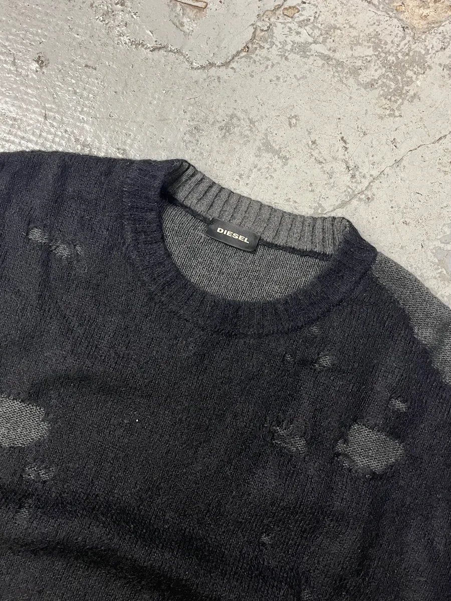 Diesel Destroyed Grey & Black Distressed Knit Sweater - Image 5
