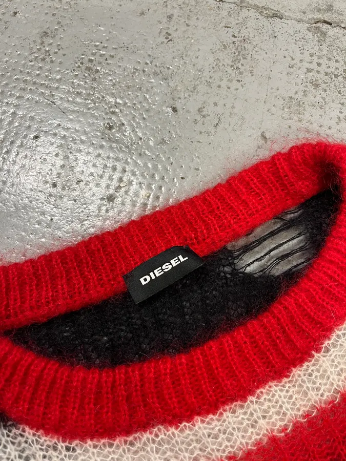 Diesel Distressed Striped Black Red & White Sweater - Image 8