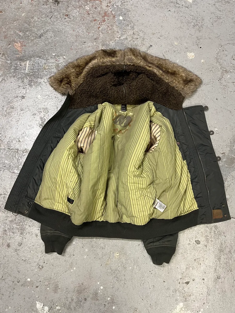 Diesel Faux Fur Zip Hooded Grey Bomber Jacket - Image 10