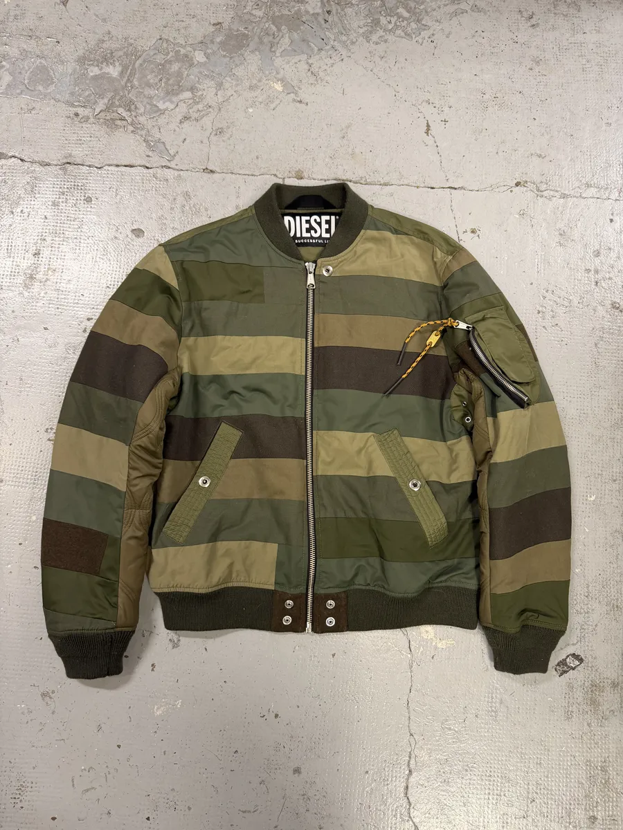 Diesel Green Irregular Green Bomber Jacket