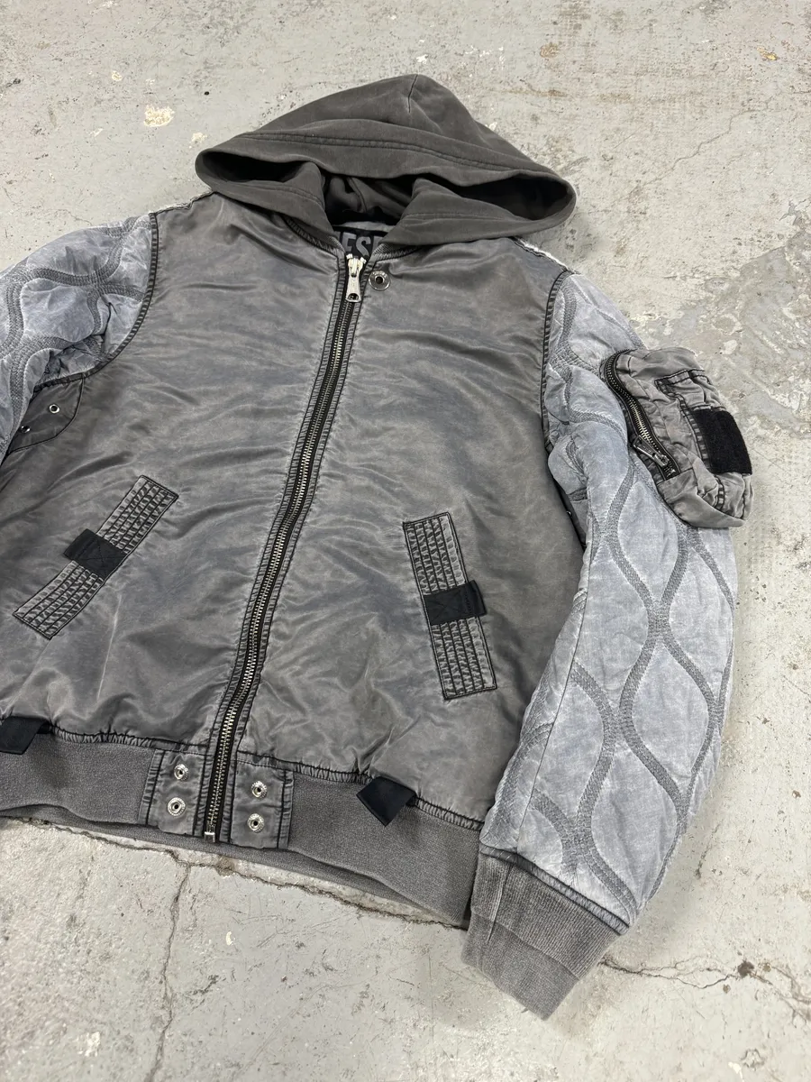 Diesel Grey Avant-Garde Hooded Bomber Jacket - Image 8