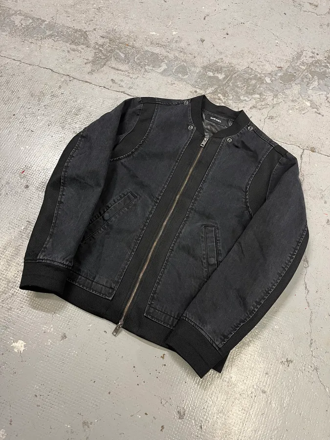 Diesel Grey & Black Hybrid Bomber Jacket - Image 4