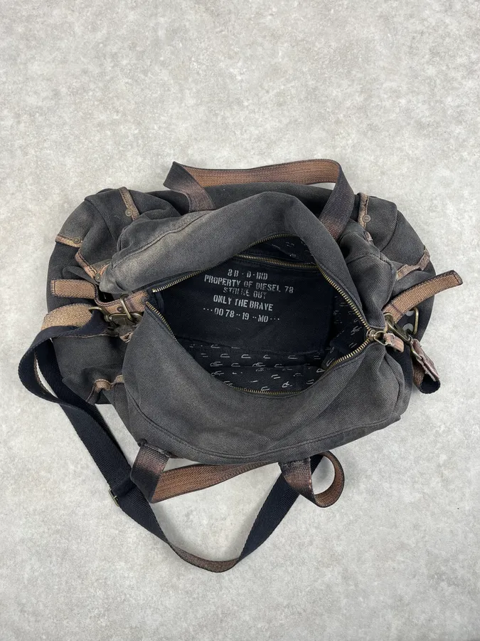 Diesel Grey & Brown Studded Cotton Army Shoulder Bag - Image 11