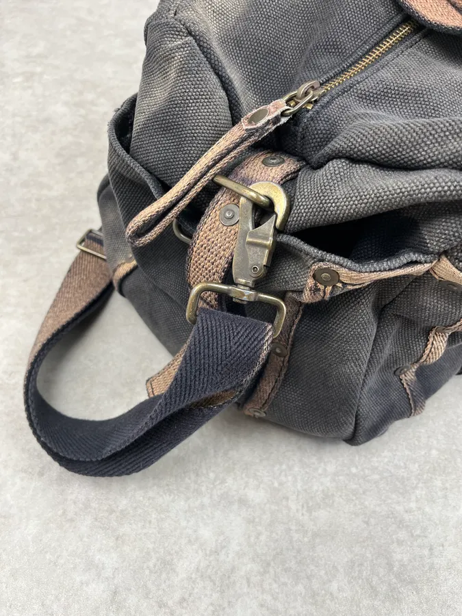 Diesel Grey & Brown Studded Cotton Army Shoulder Bag - Image 12