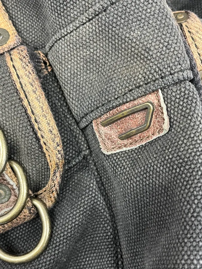 Diesel Grey & Brown Studded Cotton Army Shoulder Bag - Image 14