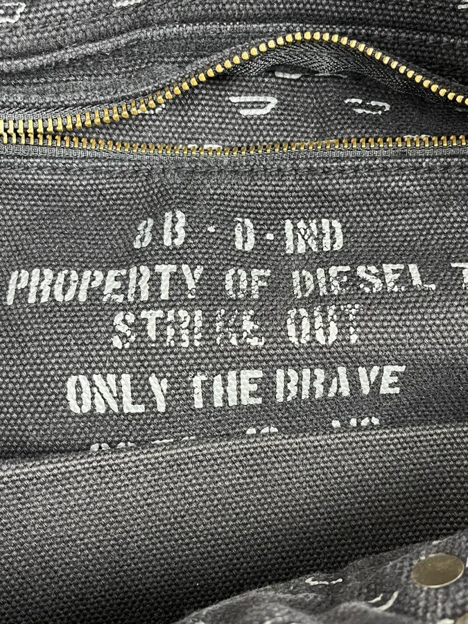 Diesel Grey & Brown Studded Cotton Army Shoulder Bag - Image 15