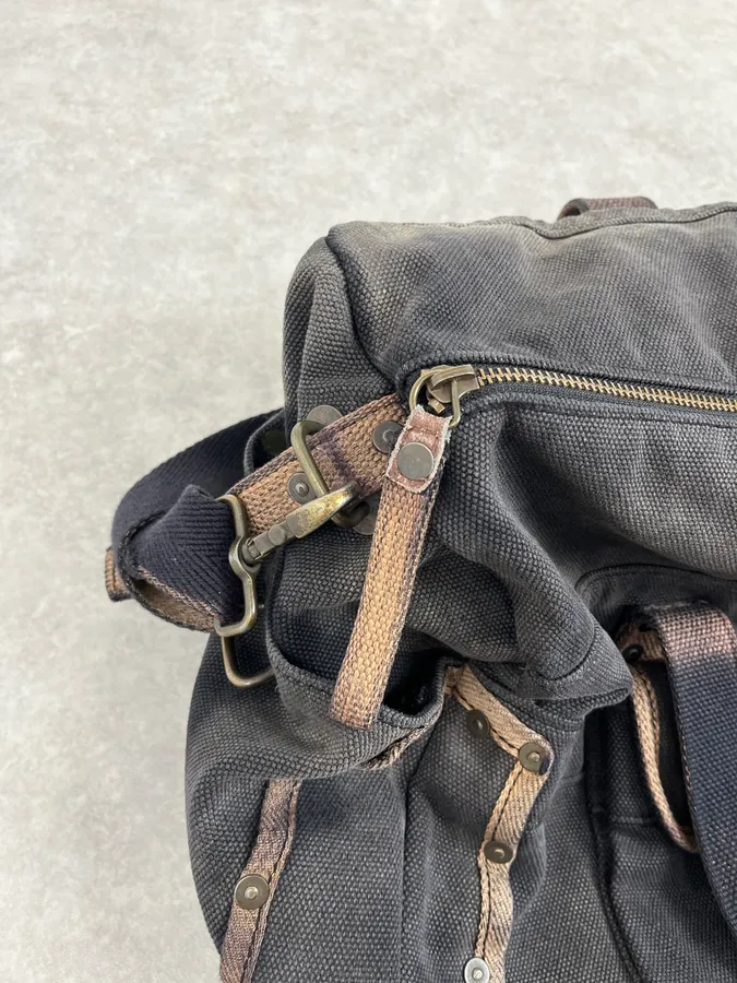 Diesel Grey & Brown Studded Cotton Army Shoulder Bag - Image 17
