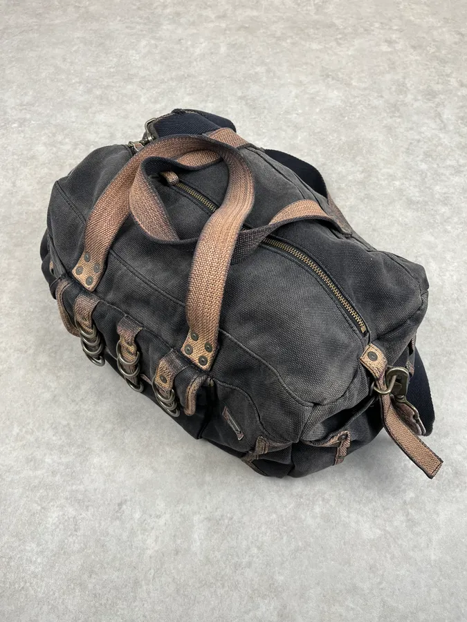 Diesel Grey & Brown Studded Cotton Army Shoulder Bag - Image 5