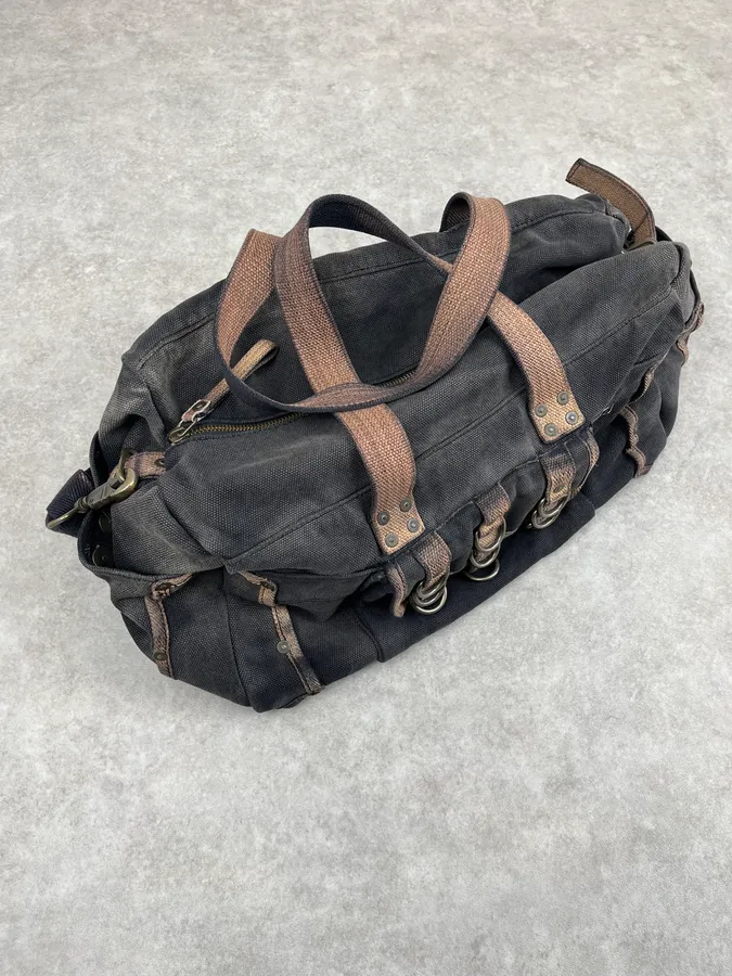 Diesel Grey & Brown Studded Cotton Army Shoulder Bag - Image 6