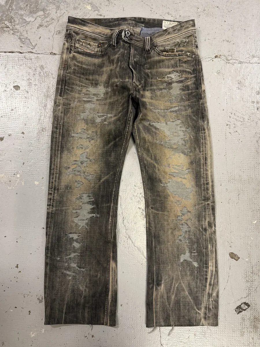 Diesel Grey Distressed Rebel Denim Jeans
