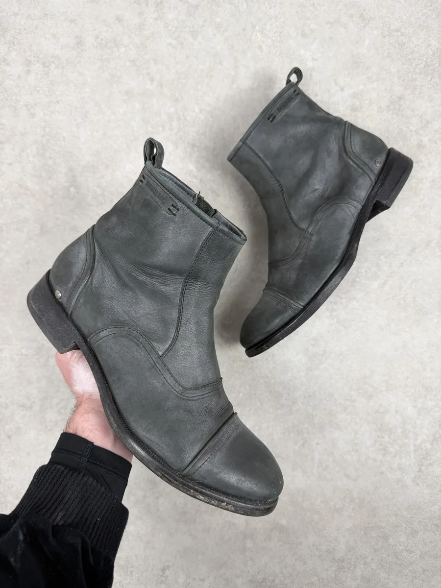 Diesel Grey Eroded Leather Boots