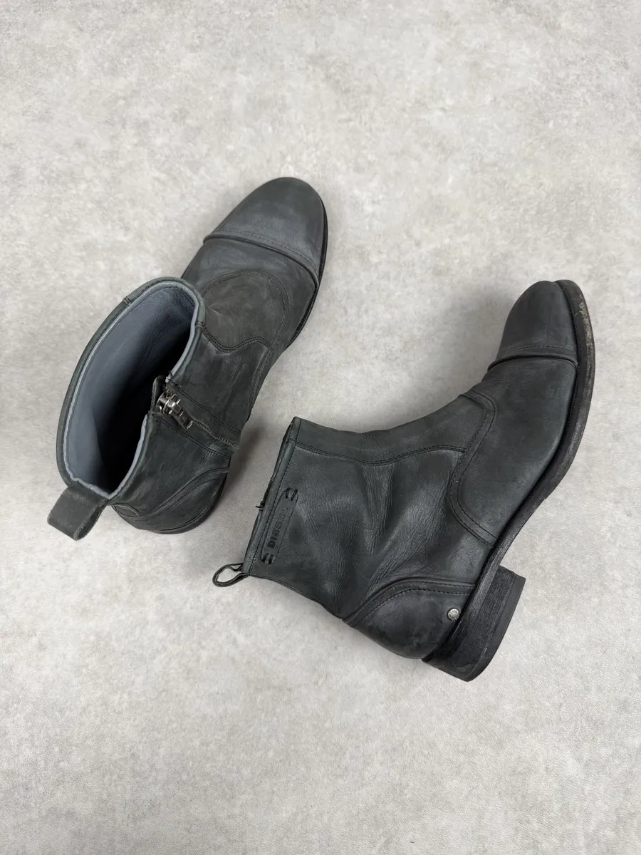 Diesel Grey Eroded Leather Boots - Image 4