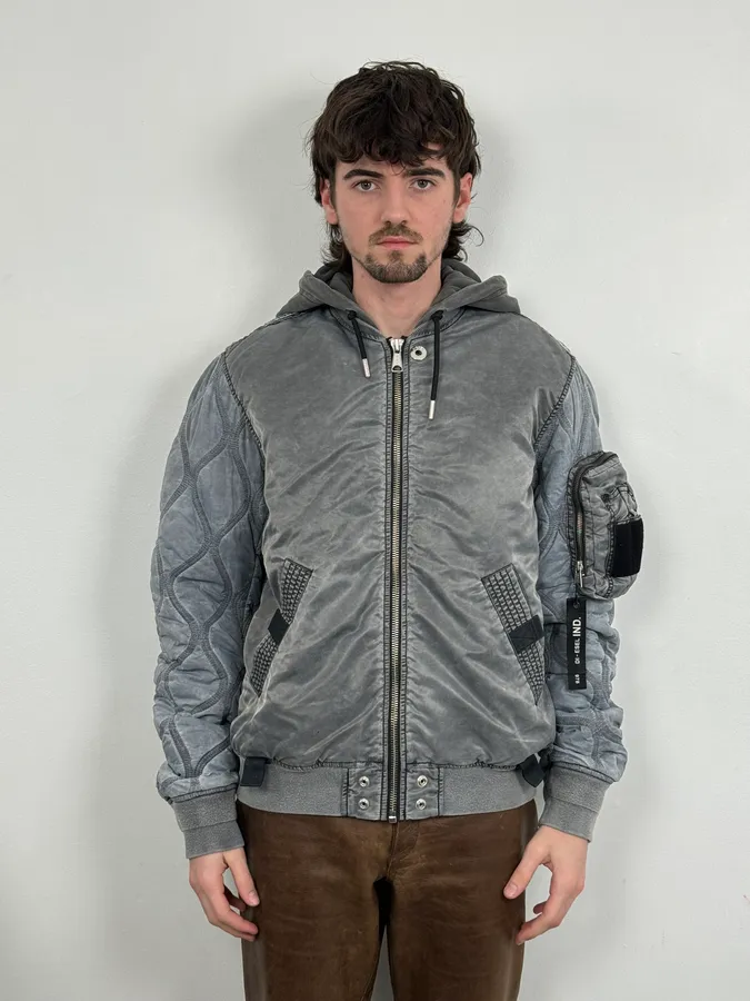 Diesel Grey Hooded Bomber Jacket - Image 2