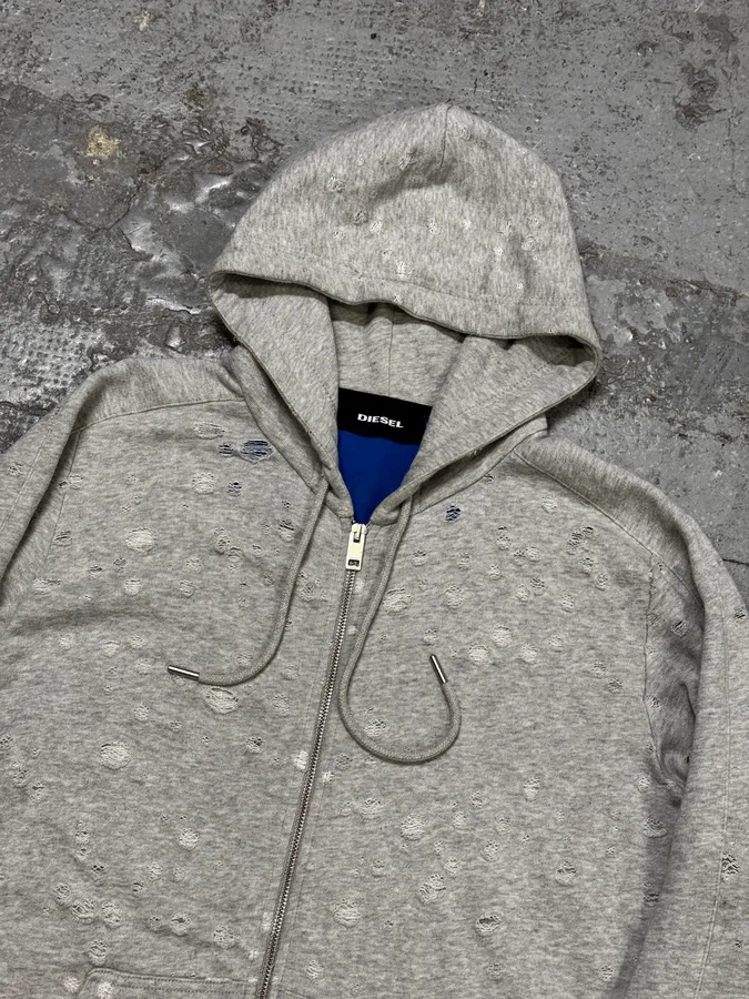 Diesel Grey Multiple Holes Zip-Up Hoodie - Image 5
