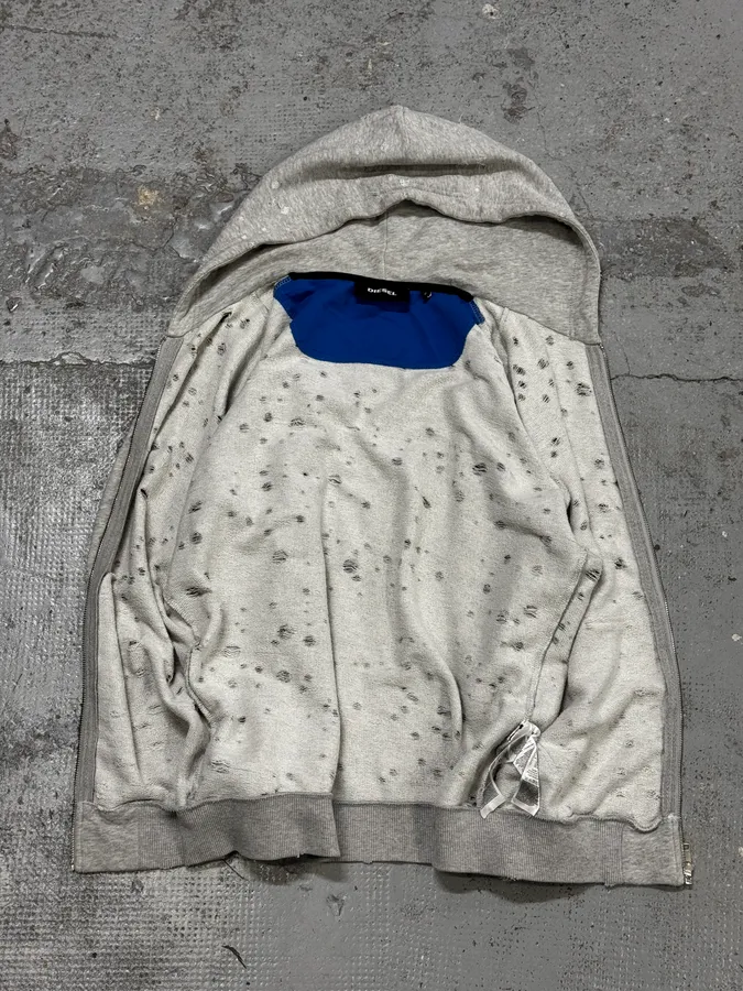 Diesel Grey Multiple Holes Zip-Up Hoodie - Image 7