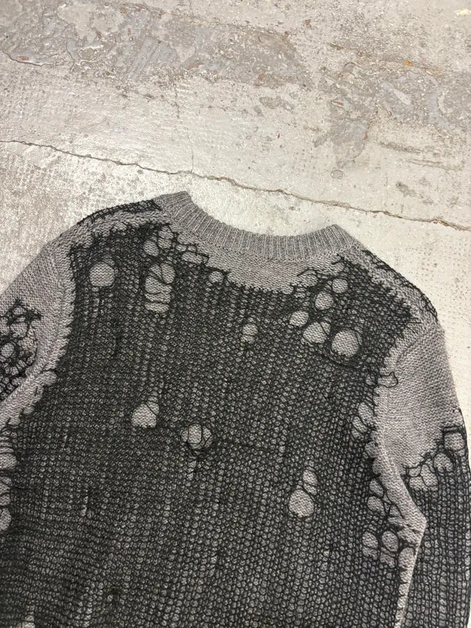 Diesel Grey Wool Net Distressed Sweater - Image 6