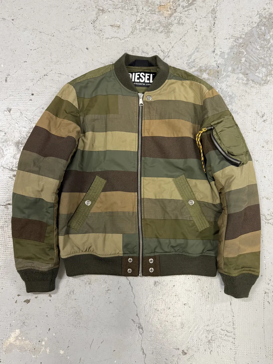 Diesel Khaki Camo Panel Bomber Jacket