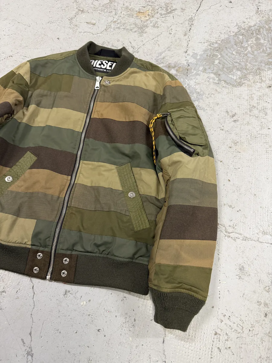 Diesel Khaki Camo Panel Bomber Jacket - Image 4