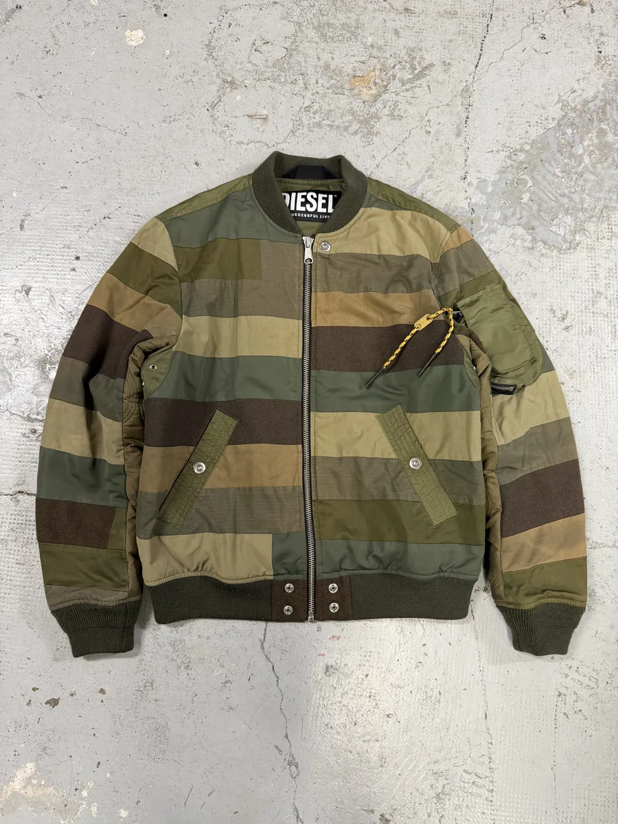 Diesel Khaki Camo Panel Bomber Jacket - Image 6