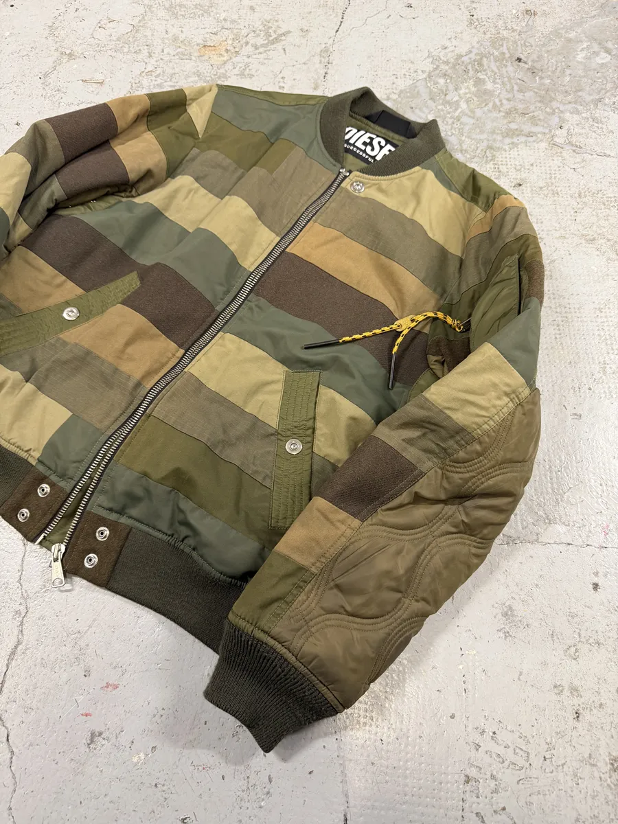 Diesel Khaki Camo Panel Bomber Jacket - Image 9
