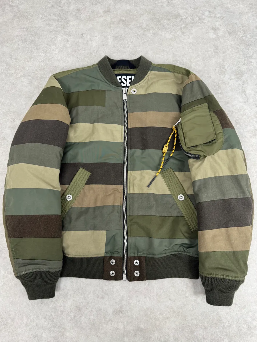 Diesel Khaki Camo Panel Bomber Jacket