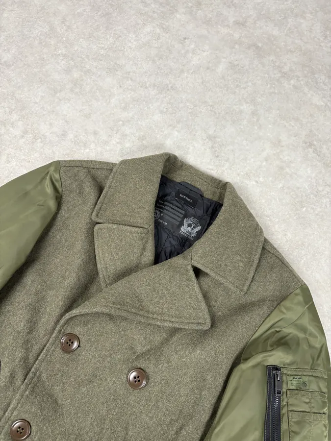 Diesel Khaki Green Caban Wool & Nylon Hybrid Bomber Jacket - Image 4