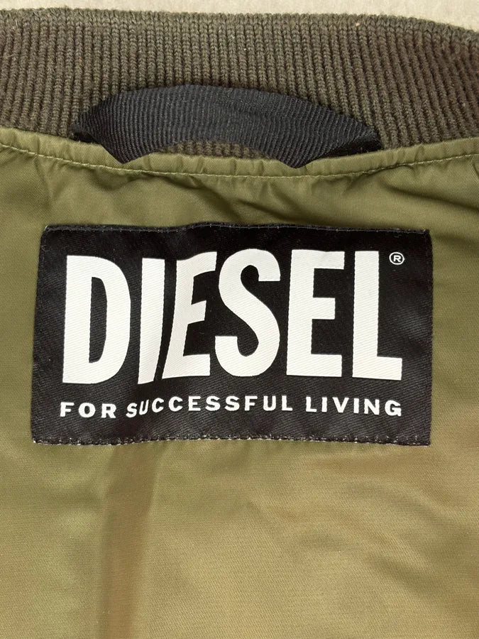 Diesel Khaki Green Nylon Striped Bomber Jacket - Image 11