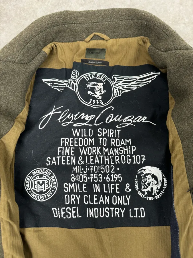 Diesel Khaki Green Wool Duffle Coat - Image 9