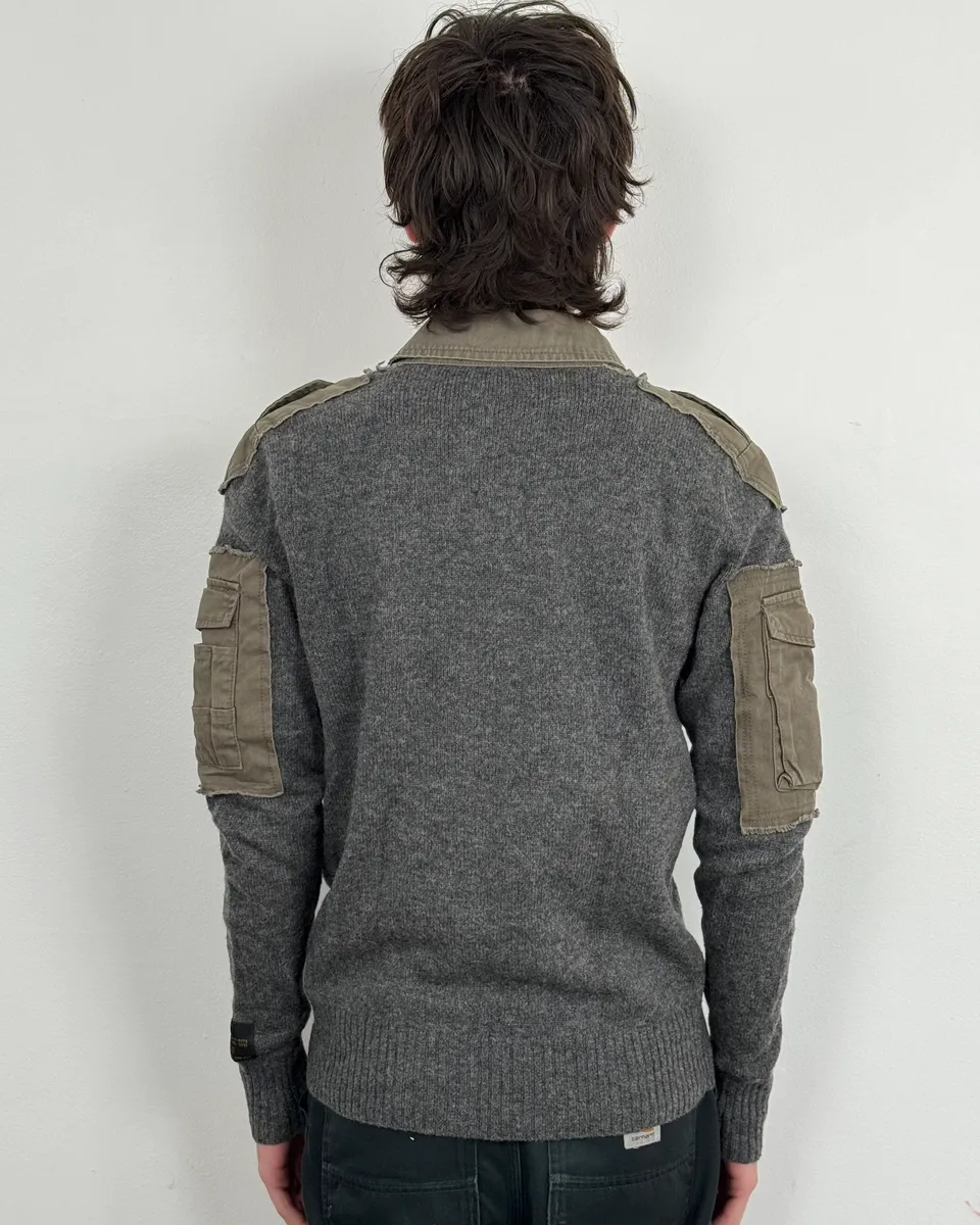 Diesel Khaki & Grey Military Wool Cargo Sweater - Image 3