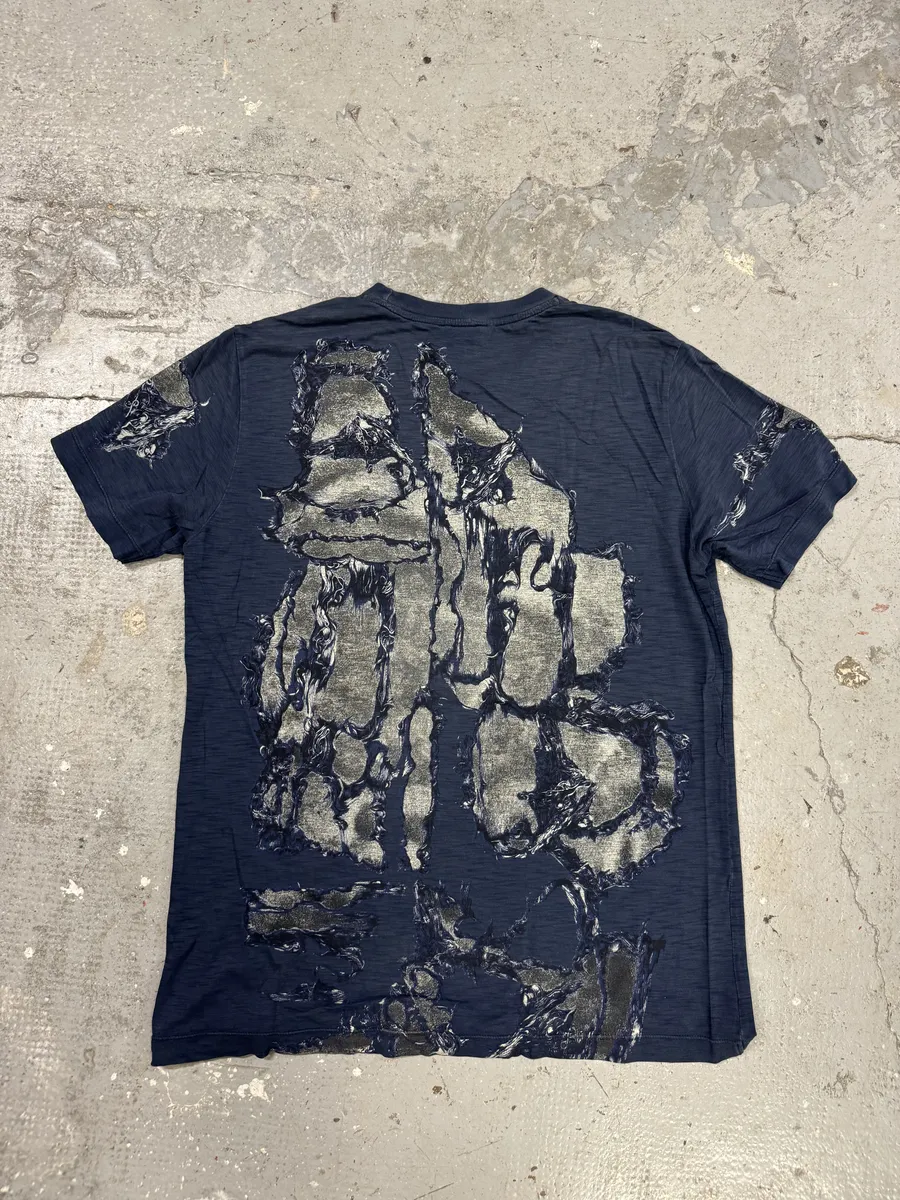 Diesel Navy Distressed Tee-Shirt - Image 2