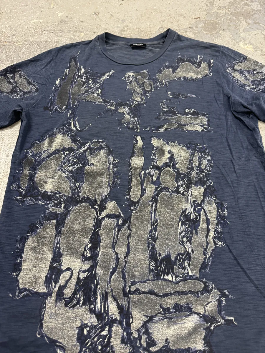 Diesel Navy Distressed Tee-Shirt - Image 8