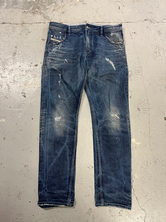 Diesel Navy Faded Distressed Slim Denim Jeans